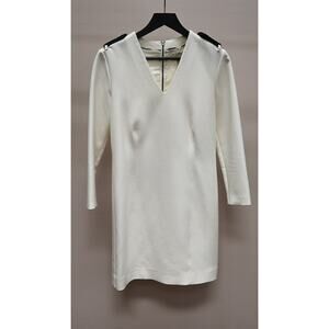 Burberry London Shift Dress Size 10 White Long Sleeve V Neck